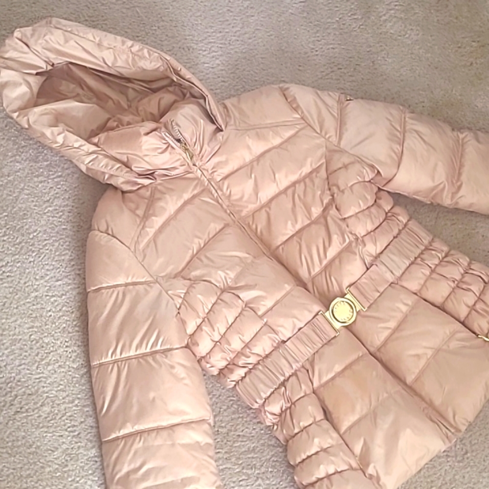 Guess Blush Jacket, Cinched Waisted with Belt and Hood EUC